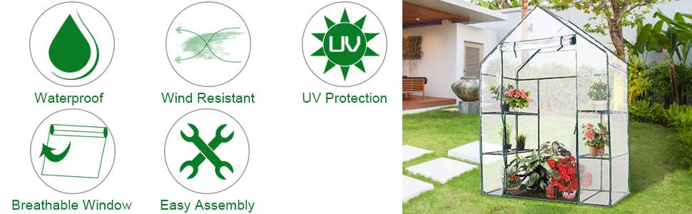 Outdoor Portable 4 Shelves Walk-in Greenhouse