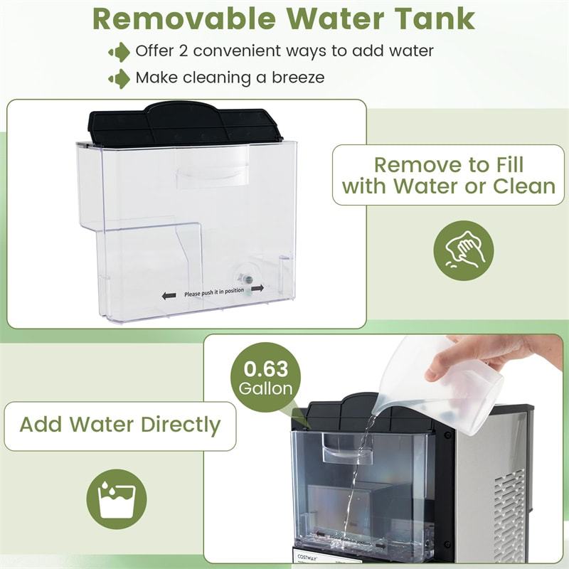 Self Dispensing Countertop Nugget Ice Maker 56LBS/24H with Soft Chewable Ice, Pebble Ice Maker Portable Stainless Steel Ice Machine for Home Office