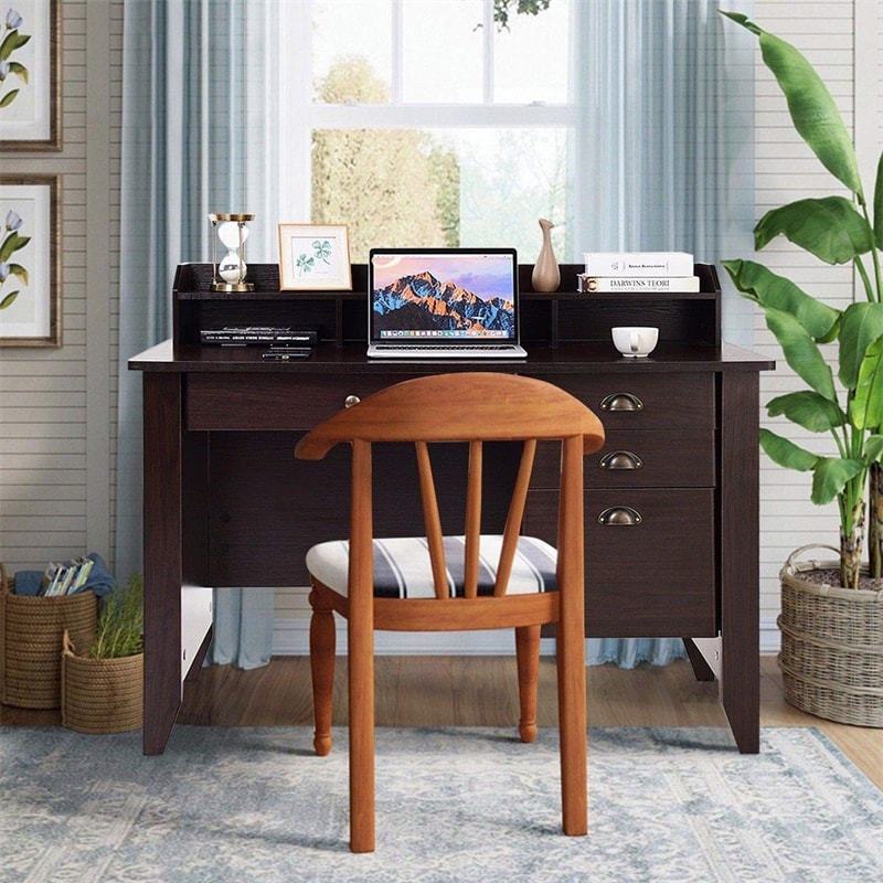 48" Wood Computer Desk with Hutch, 4 Storage Drawers & Shelves, Wooden Executive Desk for Home Office, Study Writing Desk for PC Laptop
