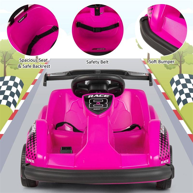 6V Kids Racer Go Kart, Electric Go Kart with Remote Control, 4 Wheels, Safety Belt, Music & USB Port, Battery Powered Ride-On Toy for Ages 3-8