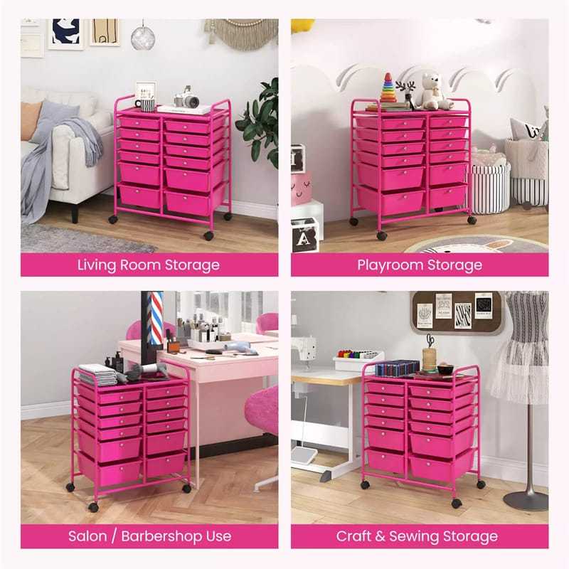 12-Drawer Rolling Storage Cart, Multipurpose Organizer Cart with Lockable Casters, Mobile Utility Cart for School Office Beauty Salon