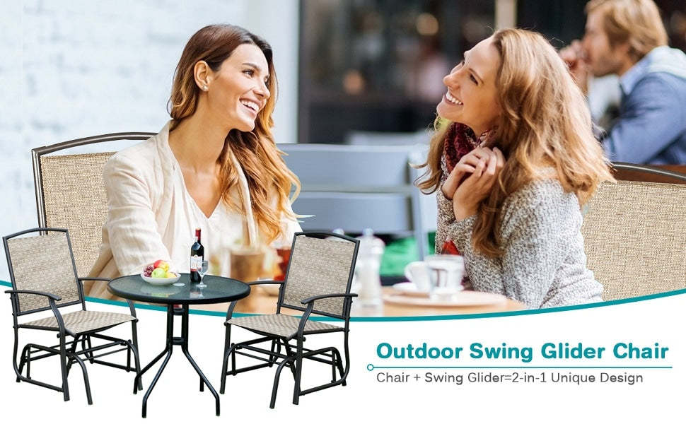 2 PCS Outdoor Glider Chairs Patio Porch Single Swing Glider Rocking Chairs with Metal Frame & Breathable Mesh Fabric