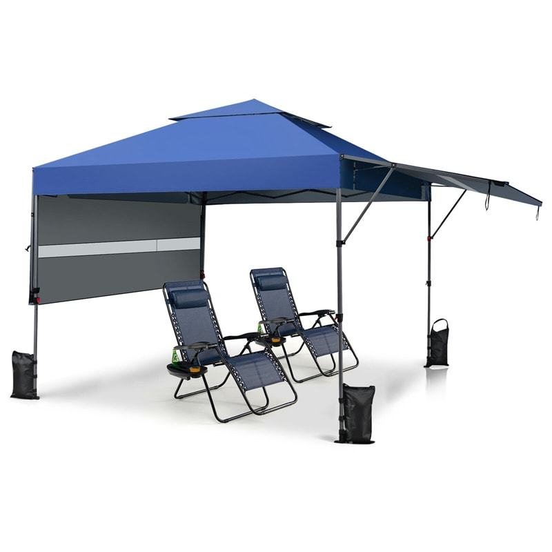 10'x17.6' Pop-up Canopy Tent with Adjustable Dual Awnings & Wheeled Bag, 2-Tier Outdoor Instant Canopy Tent, Easy Setup for Patio Market Picnic