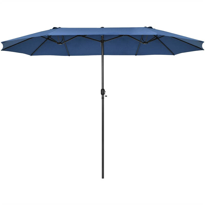 15FT Double-Sided Patio Umbrella with Crank & Air Vents, 12-Rib Steel Market Outdoor Umbrella for Poolside, Garden, Backyard
