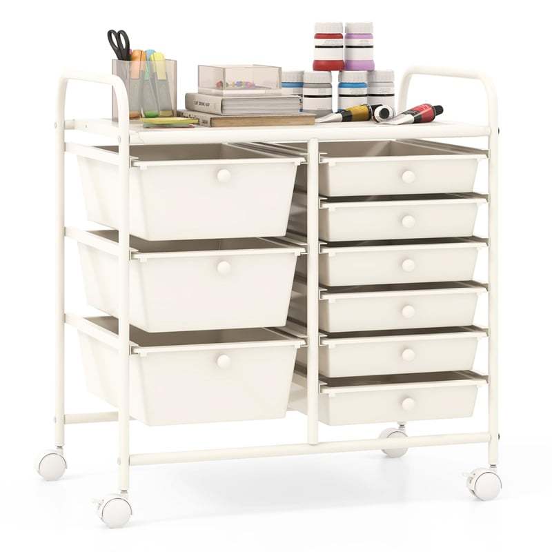 9-Drawer Rolling Storage Cart, Mobile Art & Craft Supply Organizer on Wheels, Metal Frame, Drawer Utility Cart for Classroom Office Home Salon