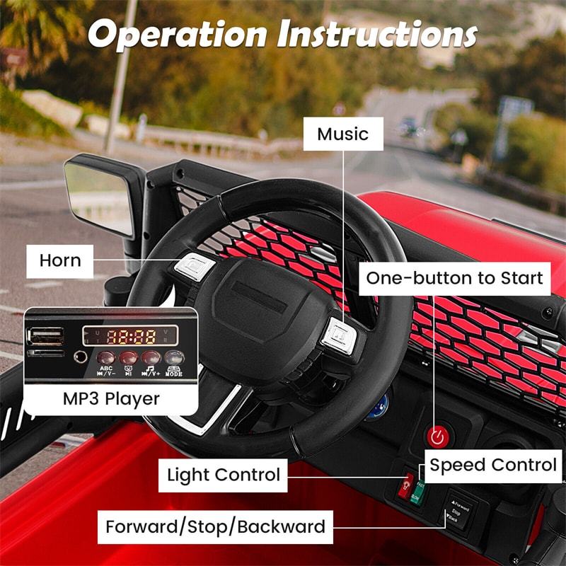 12V Kids Ride-On Truck, Battery Powered Electric Vehicle with Remote Control, Headlights, Music, Ride-On Cars for Boys & Girls