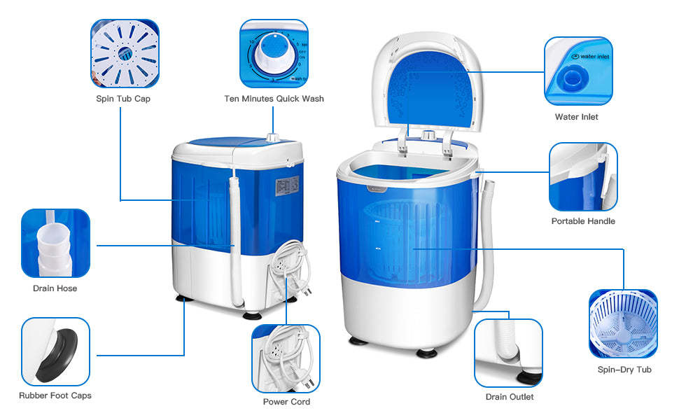 5.5 Lbs Portable Mini Washing Machine Electric Compact Laundry Machine with Spin Dryer