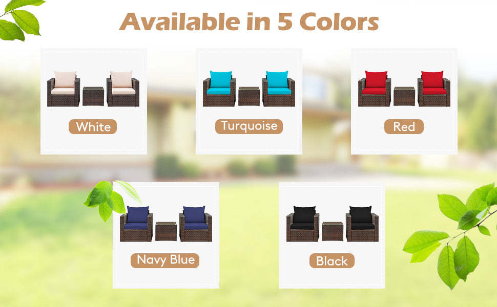 3 Piece PE Rattan Wicker Patio Conversation Sofa Set for Garden Poolside Balcony