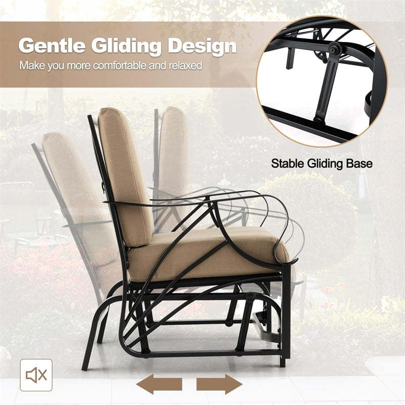 2PCS Outdoor Gliders with Cushions, Curved Armrests & Metal Frame, Ergonomic Patio Rocking Chairs for Porch, Backyard, Poolside