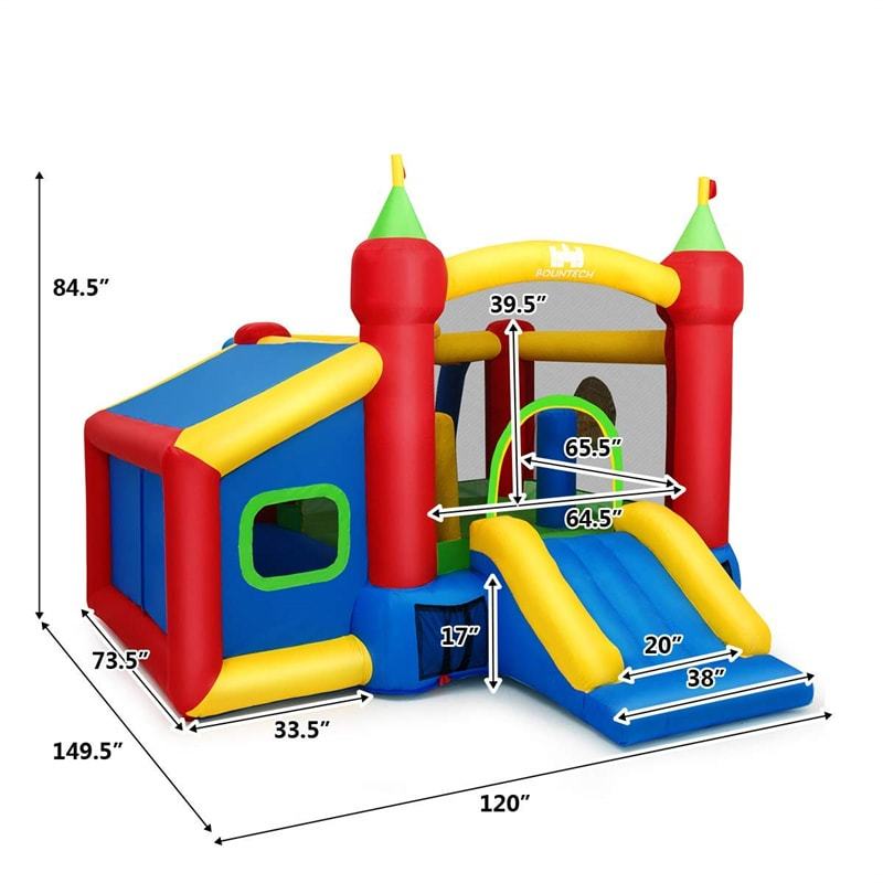Inflatable Bounce House, 7-in-1 Kids Jumping Bouncy Castle with Slide, Basketball & Football Field, 100 Ocean Balls for Backyard Party Gifts