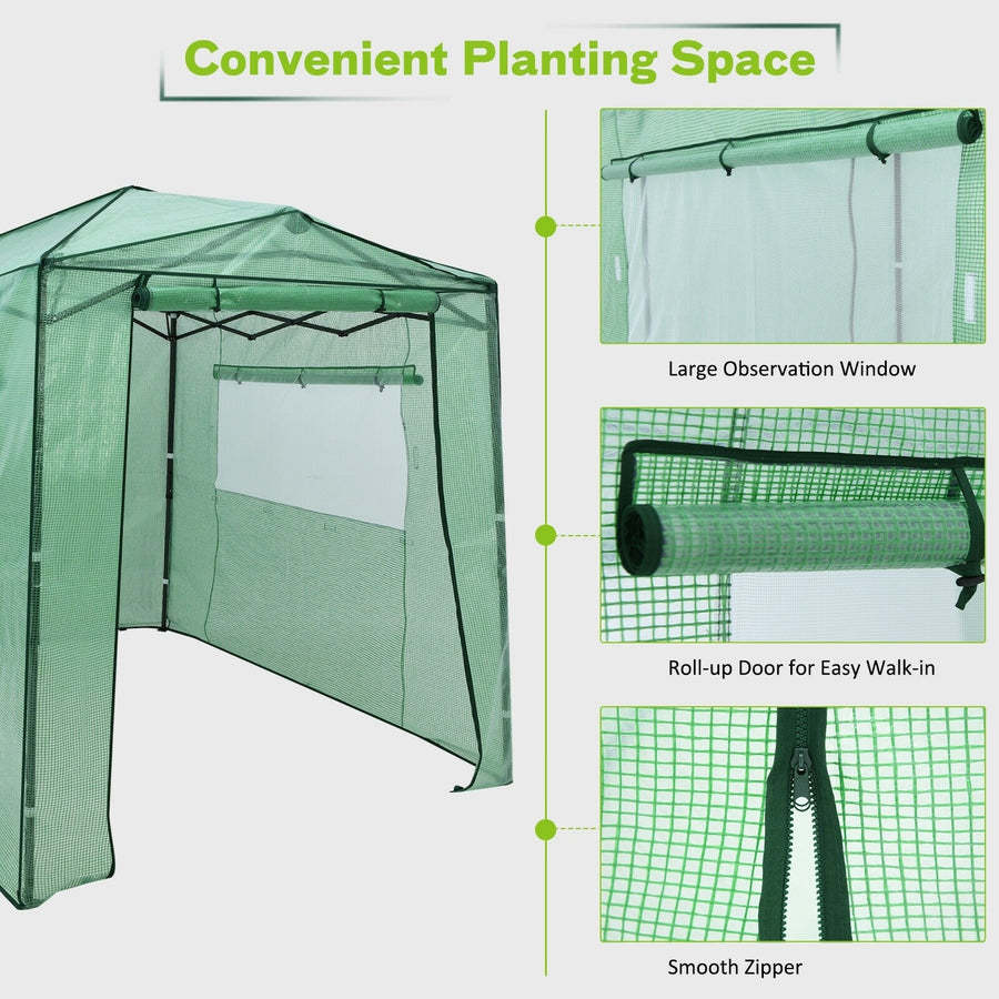 8’ x 6’ Outdoor Portable Walk-in Greenhouse with Roll-up Doors and Windows