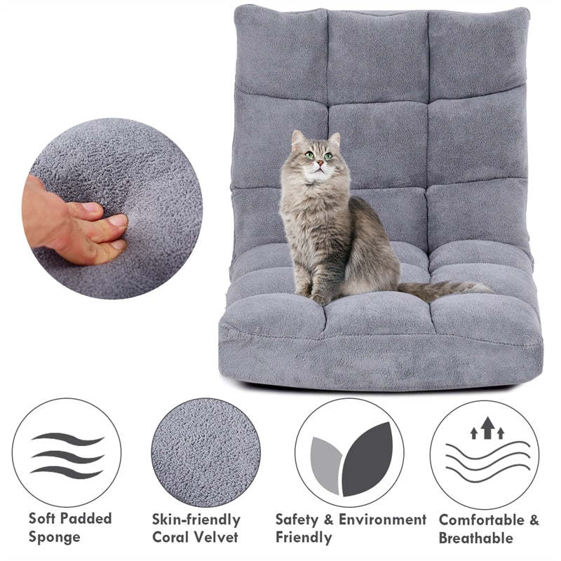 14-Position Adjustable Floor Chair, Folding Sofa Chair with Back Support, Floor Gaming Recliner for Living Room, Meditation, Reading