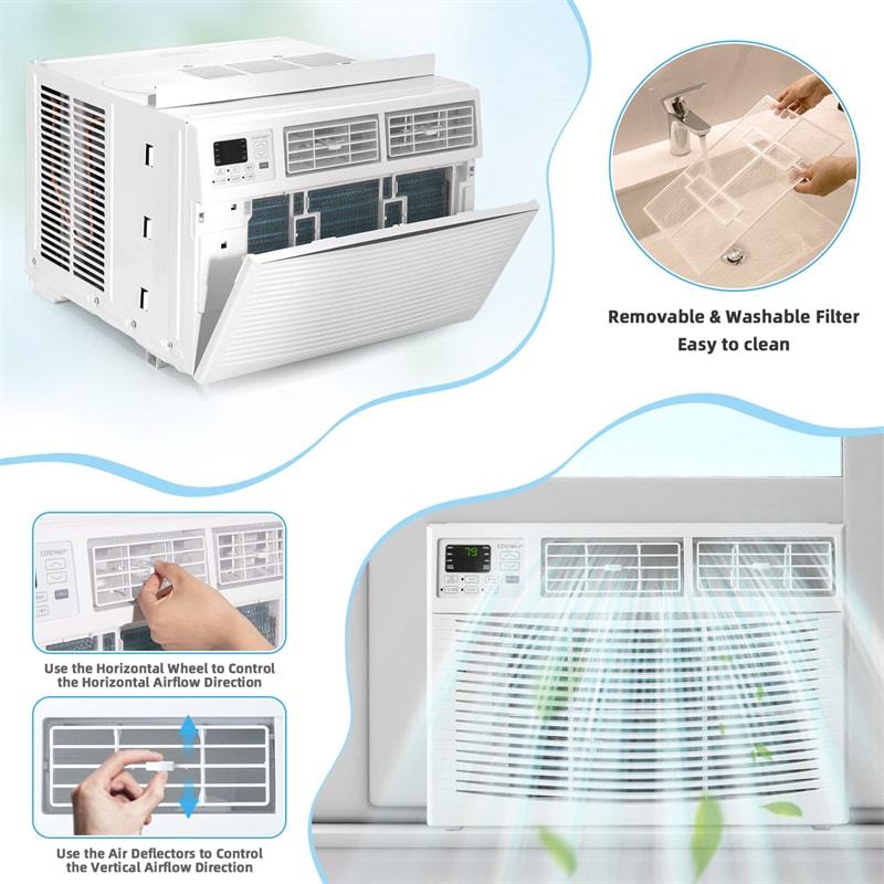 10000 BTU Quiet Window Air Conditioner Cools 450 Sq.Ft, Energy Efficient AC Unit with Cool, Dry, Fan, Auto, ECO Mode & Remote Control