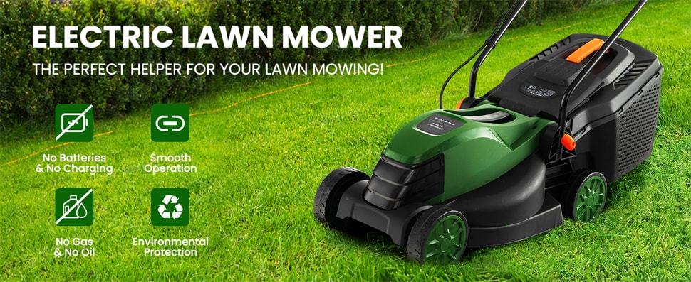 13" Corded Electric Lawn Mower 10-AMP 2-in-1 Walk-Behind Push Lawnmower with Collection Box & 3 Adjustable Height Position
