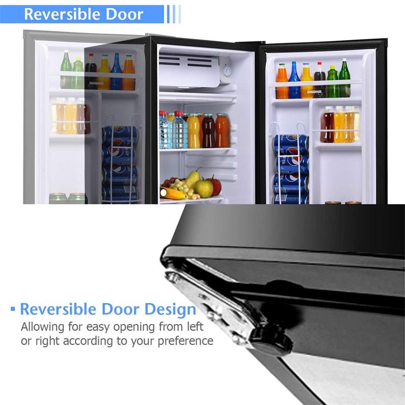 Compact Refrigerator 3.2 Cu.Ft Mini Fridge Reversible Door with Small Freezer & Removable Glass Shelves for Dorm Apartment Office