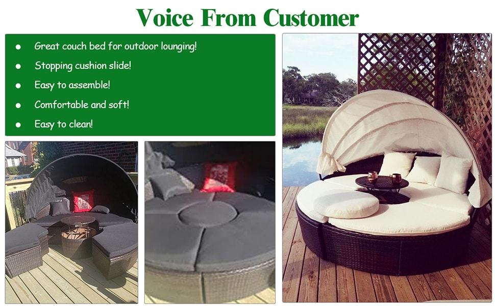 Round Patio Wicker Rattan Outdoor Daybed with Retractable Canopy - Brown