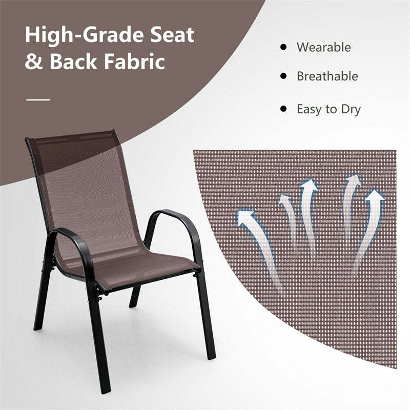 4-Pack Stackable Patio Dining Chairs, Heavy Duty Steel Frame All-Weather Outdoor Chairs with Armrests 330LBS Capacity for Poolside Deck Backyard