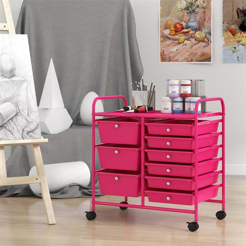 9-Drawer Rolling Storage Cart, Mobile Art & Craft Supply Organizer on Wheels, Metal Frame, Drawer Utility Cart for Classroom Office Home Salon