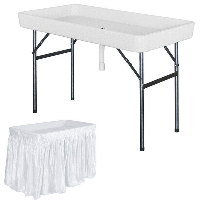 4 FT Folding Ice Cooler Table with Removable Matching Skirt & Drain Hose, Patio Foldable Beverage Cooler Table