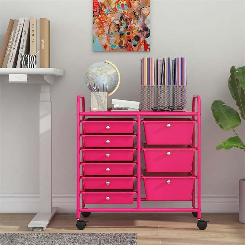 9-Drawer Rolling Storage Cart, Mobile Art & Craft Supply Organizer on Wheels, Metal Frame, Drawer Utility Cart for Classroom Office Home Salon