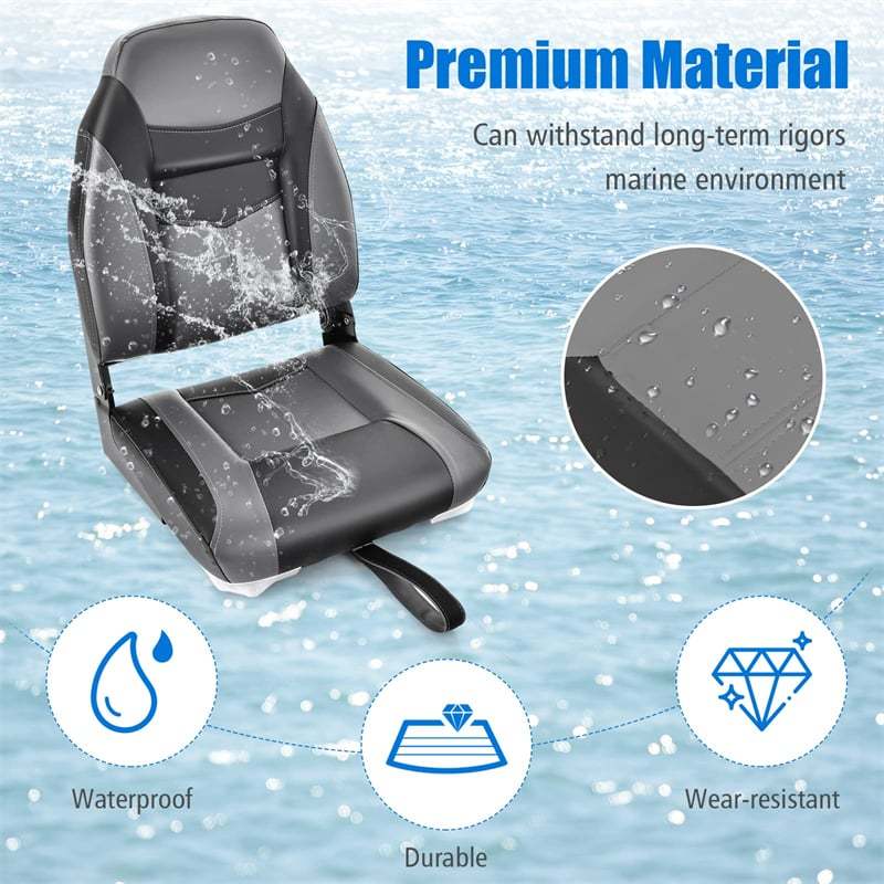 2-Pack High Back Boat Seats, Folding Fishing Boat Seats with Sponge Padding, Stainless Steel Screws & Hinges, Waterproof Boat Captain Chairs