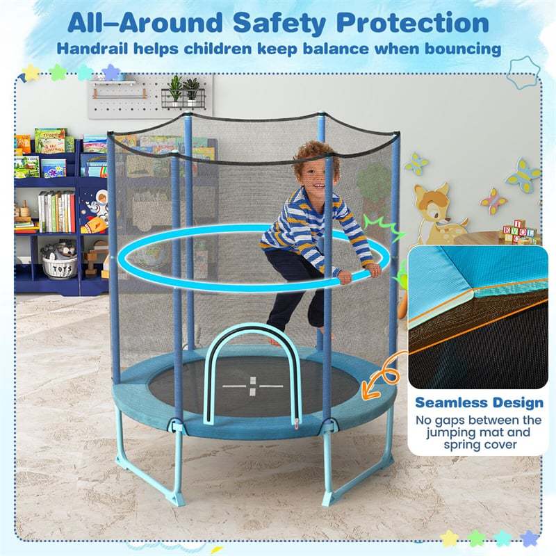 5FT Kids Trampoline, ASTM Approved 3-in-1 Toddler Trampoline with Safety Enclosure, Adjustable Horizontal Bar & Swing Rings for Indoor Outdoor