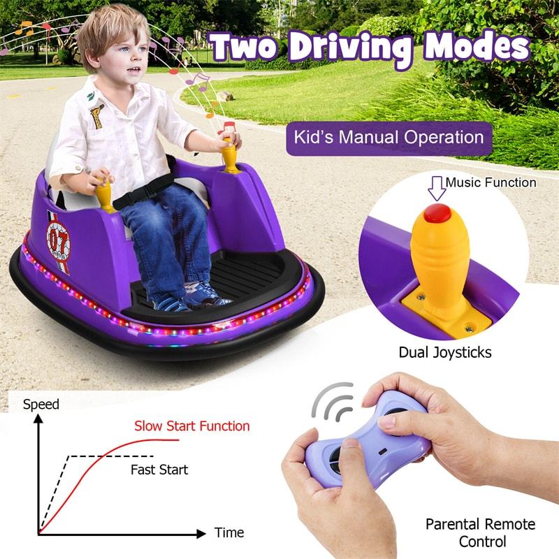 Kids Bumper Car, 12V Battery-Powered Electric Ride-On Bumper Car with 360° Spin, Dual Joysticks, Remote Control & Flashing Lights for Ages 2-5