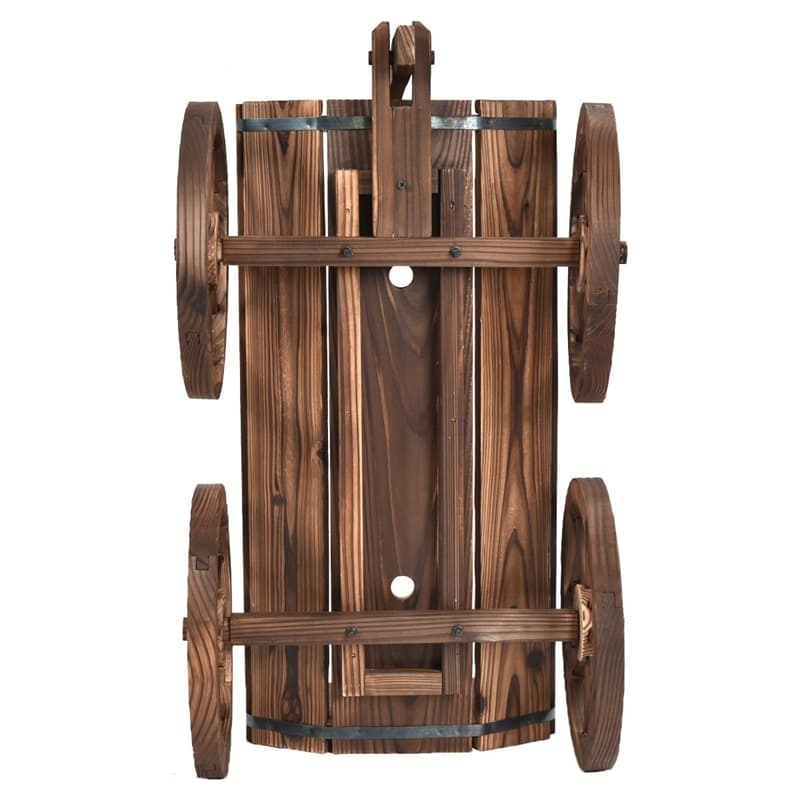 Wood Wagon Flower Planter Pot Stand with Wheels & Drainage Holes, Wagon Garden Planter for Plants & Outdoor Home Decor