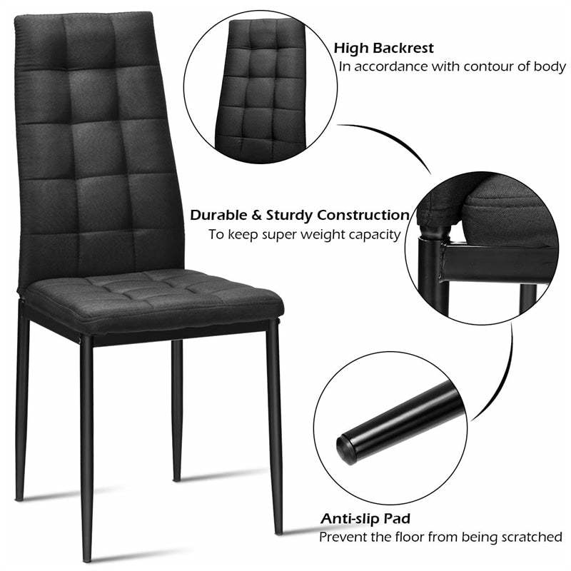 Upholstered Fabric Dining Chairs Set of 4, High Back Kitchen Chairs with Cushioned Seat, Metal Legs, 330LBS Capacity for Home, Restaurant, Living Room