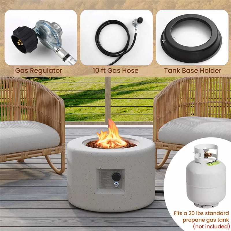 25.5" Round Terrazzo Propane Fire Pit, 40,000 BTU Outdoor Gas Fire Pit Table with Stainless Steel Burner, Lava Rocks & Protective Cover for Patio