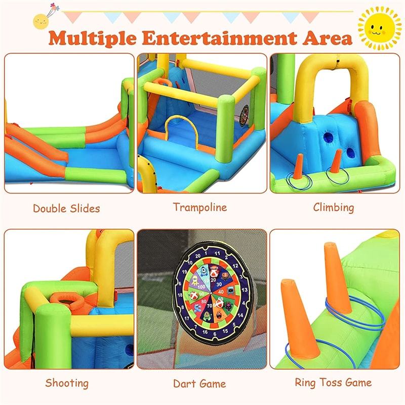 Inflatable Water Slide, 8-in-1 Mega Waterslide Park Bounce House with 735W Blower, Splash Pool & Long Slide for Backyard Parties, Kids & Adults