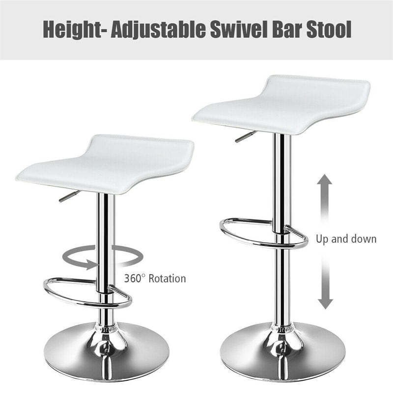 Set of 2 Swivel Adjustable PU Leather Backless Bar Stools