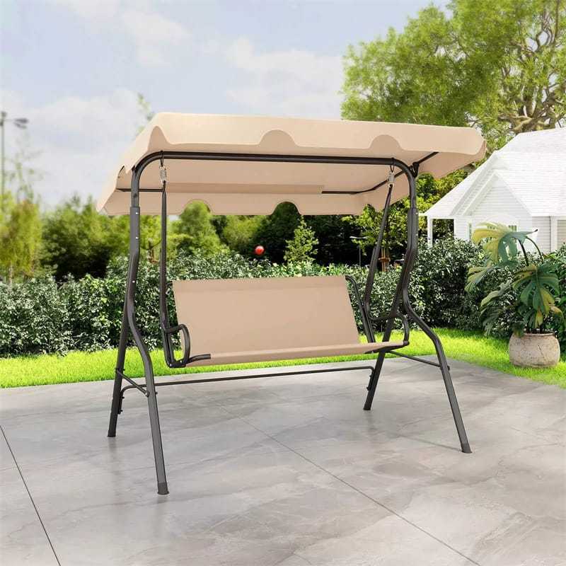 3-Seat Patio Swing with Adjustable Canopy & Removable Cushion, Powder-Coated Steel Frame Outdoor Porch Swing for Backyard, Garden, Balcony