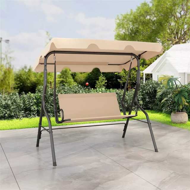 3-Seat Patio Swing with Adjustable Canopy & Removable Cushion, Powder-Coated Steel Frame Outdoor Porch Swing for Backyard, Garden, Balcony