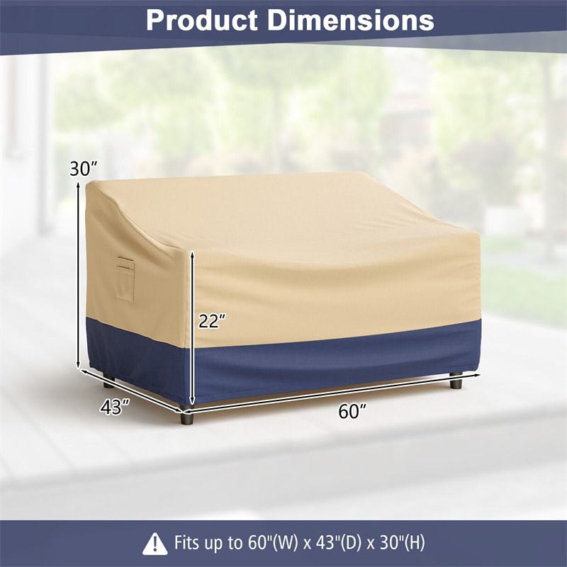 60" x 43" Patio Loveseat Cover Waterproof 2-Seater Outdoor Deep Sofa Cover with Padded Handle Air Vent & Click-Close Straps