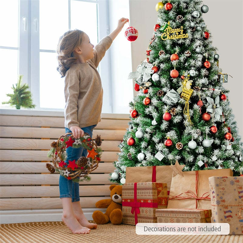 6ft Unlit Artificial Snow Flocked Christmas Tree with Pine Cones and Metal Stand