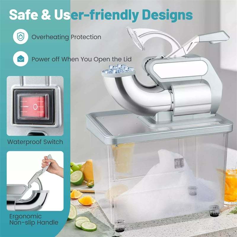 660LBS/H Commercial Snow Cone Machine, 300W ETL-Approved 120V Electric Ice Shaver with Stainless Steel Dual Blades for Home, Restaurants, Bars