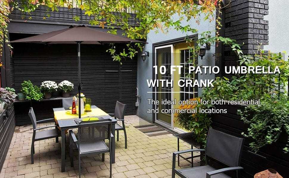 10FT Patio Umbrella Outdoor 6 Ribs Steel Market Table Umbrella with Push Button Tilt & Crank for Garden Backyard Deck Pool