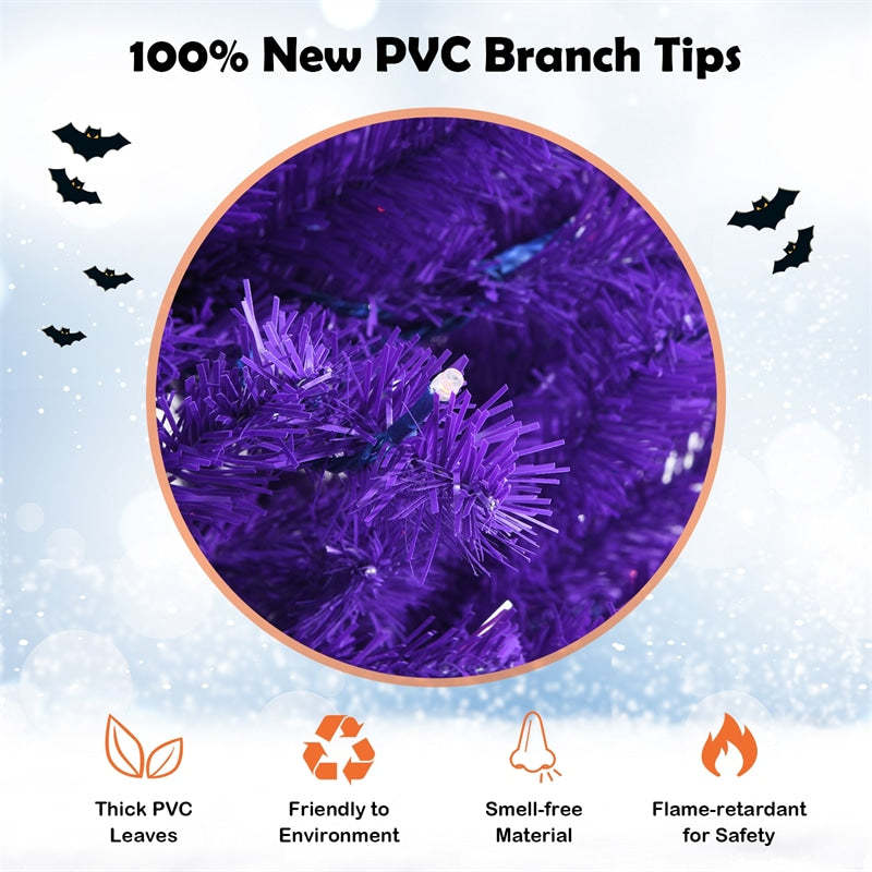 5FT Artificial Prelit Purple Halloween Tree Christmas Tree with Orange Lights & Pumpkin Ornaments