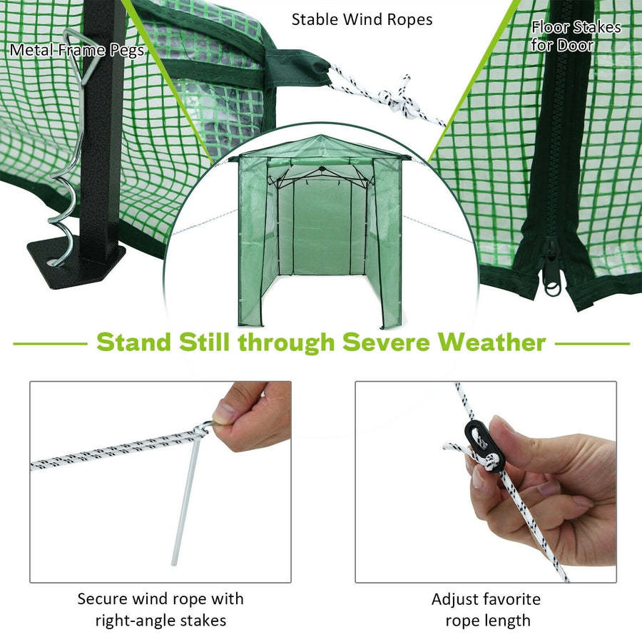 8’ x 6’ Outdoor Portable Walk-in Greenhouse with Roll-up Doors and Windows