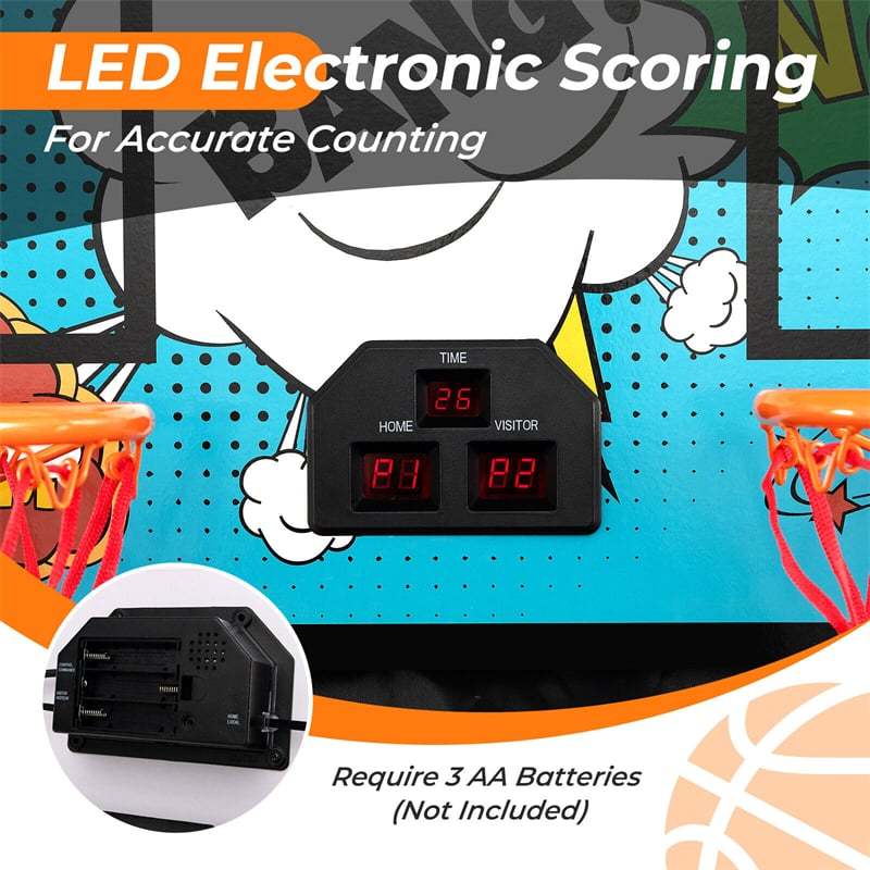 Folding Basketball Arcade Game, Dual Shot Basketball Hoop with 8 Game Modes, 4 Balls, LCD Scoreboard, Air Pump, Indoor Game for Kids & Adults