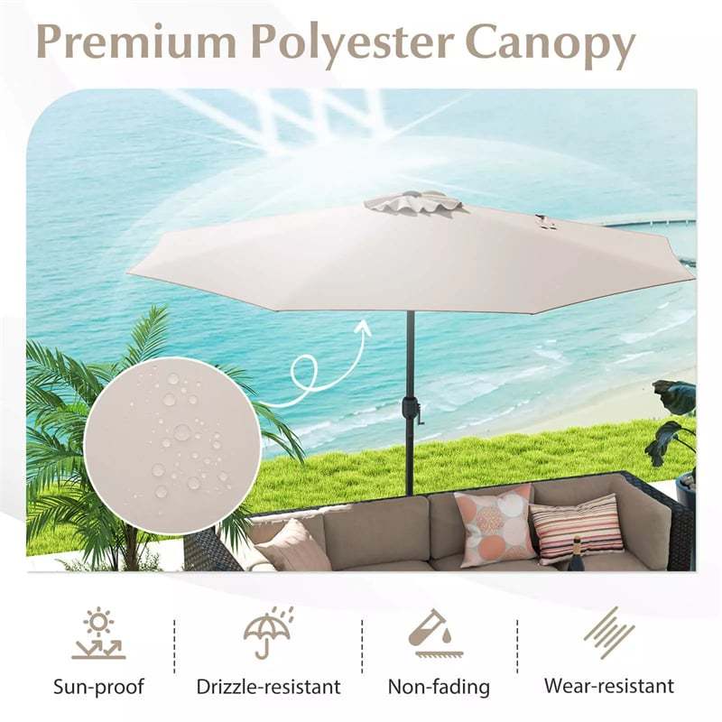 12FT Patio Umbrella, Outdoor Market Table Umbrella with Crank Handle, 8 Sturdy Ribs, Sun-Protective Waterproof Canopy, Vented for Garden Pool