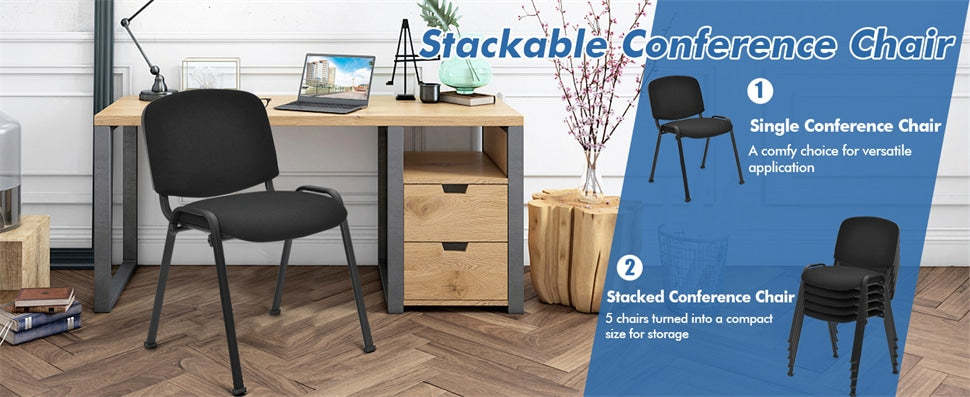 5-Pack Stackable Conference Chairs Office Guest Chairs Reception Chairs with Metal Frames & Padded Cushions