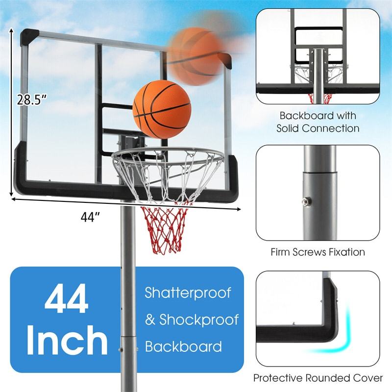Portable Outdoor Basketball Hoop 64’’-79’’ Adjustable Poolside Basketball Goal System with 44" Backboard Wheeled Fillable Base