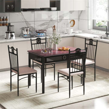 Piece Metal Dining Set with Padded Chairs Wood Top Dining