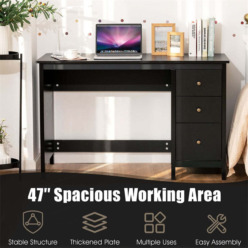 Modern Home Office Computer Desk with 3 Storage Drawers, Large Desktop, Compact Writing Study Desk, Multipurpose Laptop Workstation for Bedroom