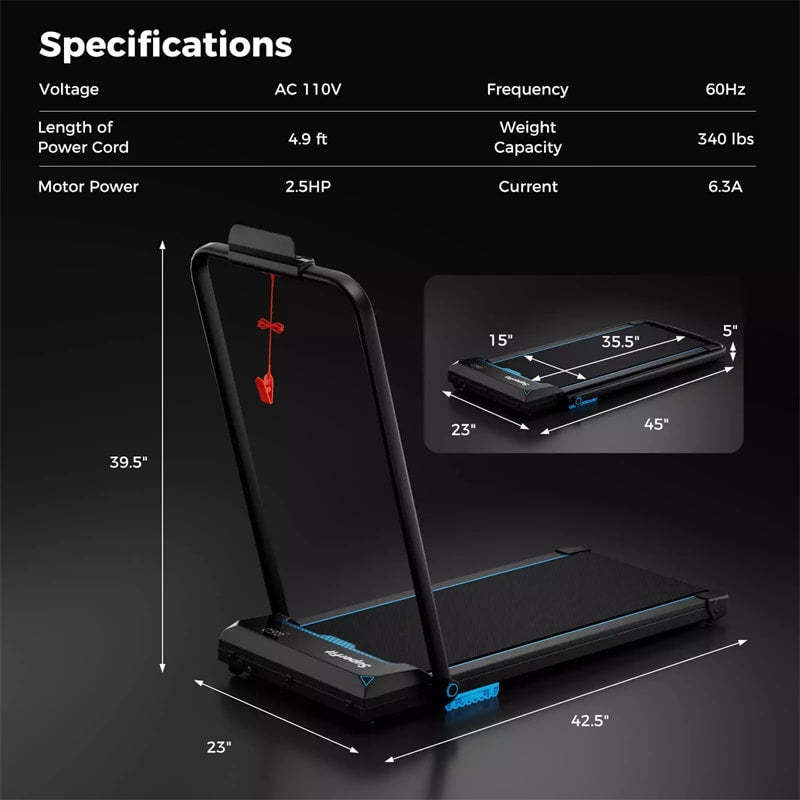 3-in-1 Folding Treadmill, 2.5HP Walking Pad & Under Desk Treadmill 340LB Capacity w/ Handlebar, LED Display, Remote, App Control for Home Office