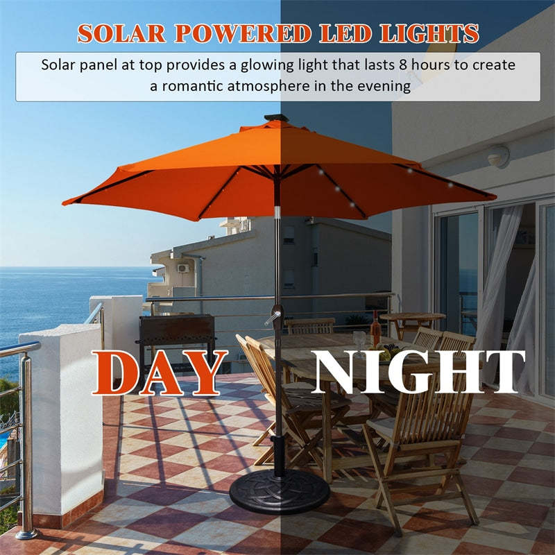 9FT Solar LED Patio Umbrella Tilt Market Umbrella with 18 Lights & Tilt Adjustment Crank, Outdoor Table Umbrella for Garden Yard Balcony