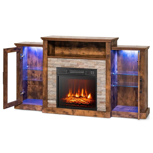 59" Fireplace TV Stand for TVs up to 65", Entertainment Center with LED Lights, 18" Electric Fireplace, Remote & APP Control, Glass Shelves