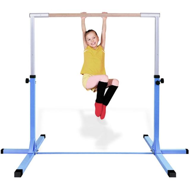 Steel Gymnastics Training Bar, 3' to 5' Height Adjustable Kip Bar with Double Locking Mechanism, Junior Horizontal Bar for Home Practice